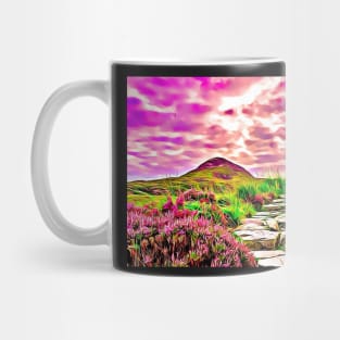 Purple Aesthetic Mountain Landscape Field of Flowers Stone Steps Mug